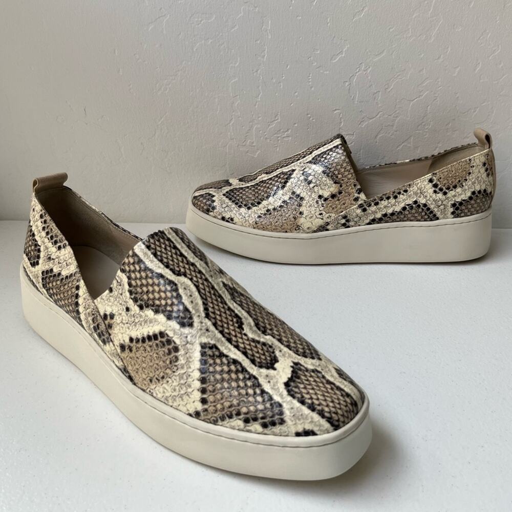 Vince Saxon 2 Snake Embossed Leather Platform Sneakers Slip-On Neutral Size 9.5